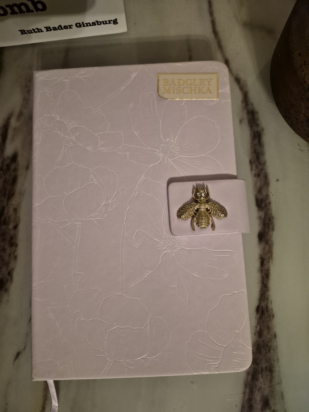 Badgley Mischka Purple (Lavender) Floral Embossed Journal with Gold Bee Accent